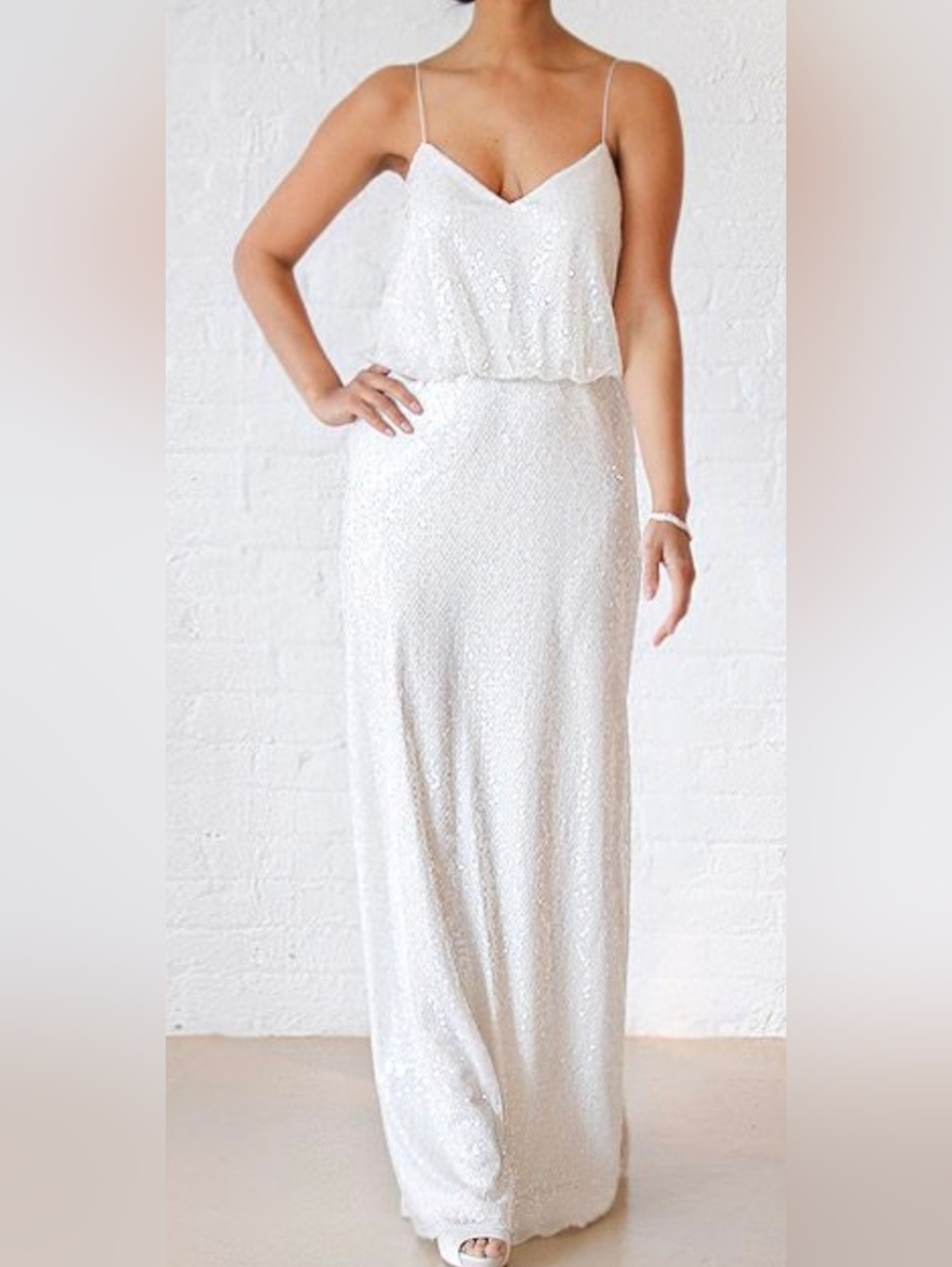 Davids Bridal 2012 Collection Vintage Inspired Sequin Spaghetti-Strap Maxi Dress